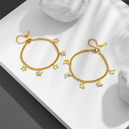 Bracelets plaqués or 18 carats avec incrustation de placage en acier titane papillon étoile élégant