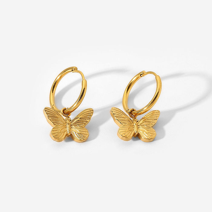 Boucles d'oreilles papillon suspendues en métal et acier inoxydable, plaquées or 18 carats, européennes et américaines