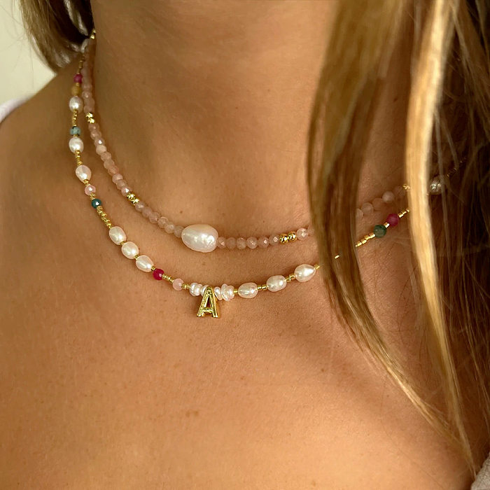 Collar De Perlas Con Cuentas De Cristal Artificial De Acero Inoxidable Geométrico De Moda