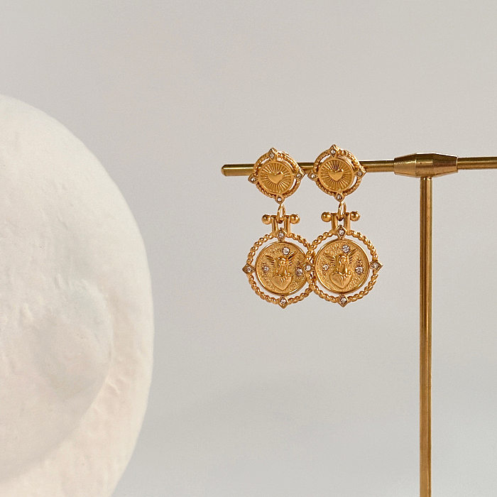 1 paire de boucles d'oreilles pendantes en acier inoxydable plaqué or 18 carats avec placage de fleurs de base