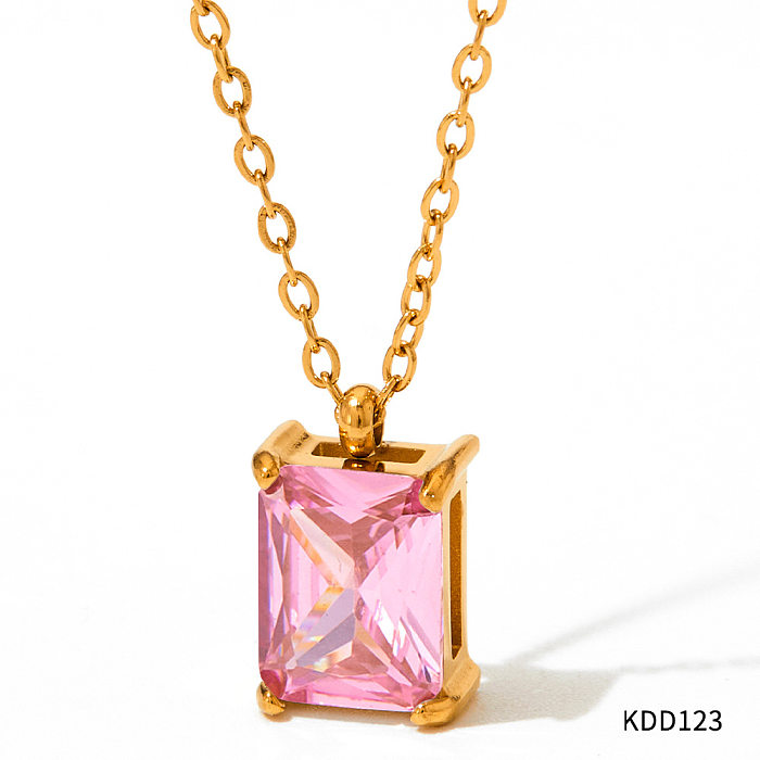 Fashion Square Stainless Steel  Stainless Steel Plating Inlay Zircon Pendant Necklace 1 Piece
