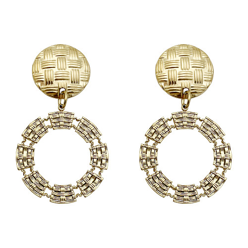 1 Pair Classic Style Round Grid Stainless Steel  Metal Plating Hollow Out Gold Plated Drop Earrings