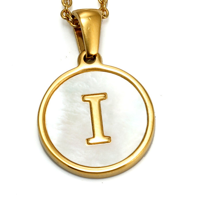 Elegant Round Letter Stainless Steel Inlaid Shell Necklace