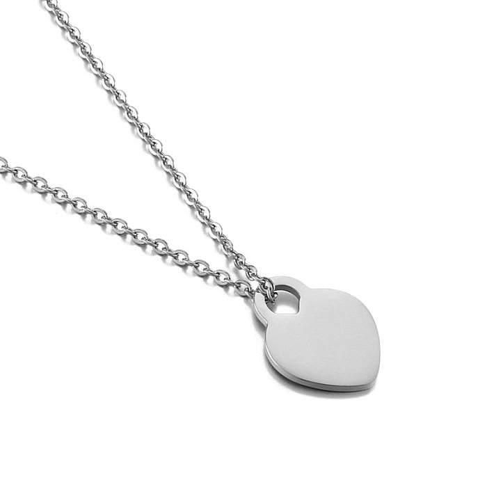 Moda suave em forma de coração pingente de aço inoxidável colar coração clavícula corrente jóias