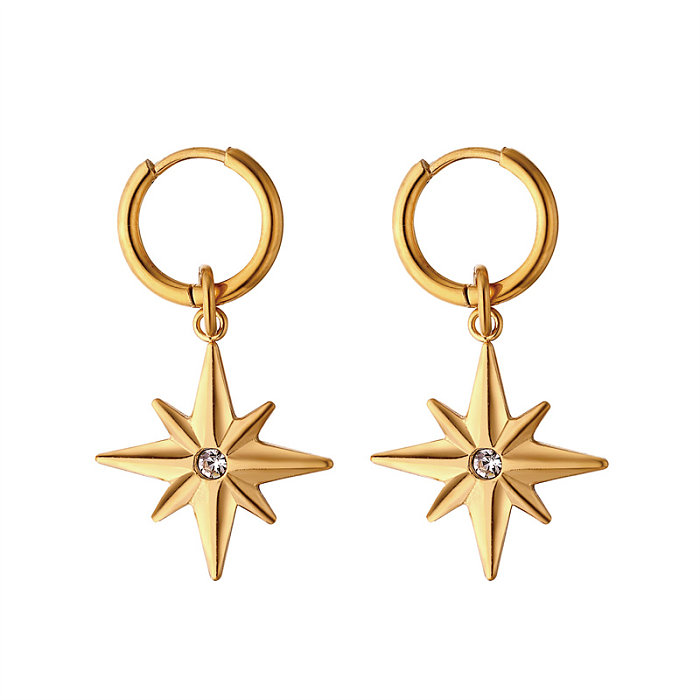 1 Pair Simple Style Classic Style Starfish Conch Shell Plating Inlay Stainless Steel  Artificial Gemstones Gold Plated Earrings