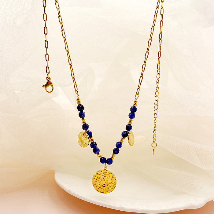 Retro Simple Style Round Stainless Steel  Beaded Plating Gold Plated Pendant Necklace