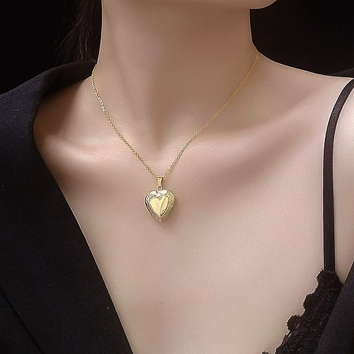 Peach Heart Flip Photo Frame Necklace Stainless Steel Material Plated Non-fading Love Wholesale jewelry
