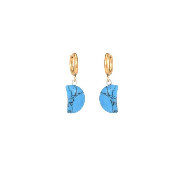 1 paire de boucles d'oreilles élégantes et luxueuses plaquées lune, en acier inoxydable, pierre naturelle, plaquées or 18 carats