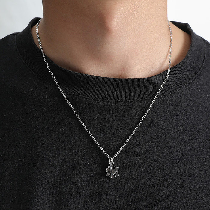 Fashion Stainless Steel  Anchor Ship Rudder Pendant Retro Trend Hip Hop Stainless Steel Men's Necklace