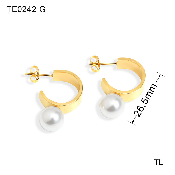 1 Pair Elegant Simple Style Solid Color Plating Stainless Steel  18K Gold Plated Ear Studs