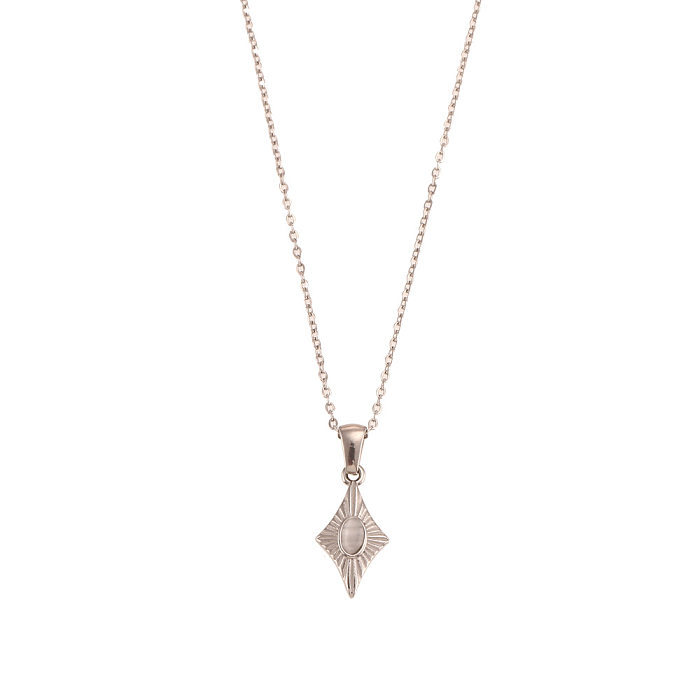 Fashion Rhombus Stainless Steel  Stainless Steel Plating Inlay Opal Pendant Necklace 1 Piece
