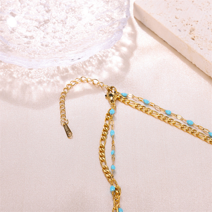 IG Style Sun – colliers superposés en acier inoxydable, couleur unie, incrustation de placage d'émail, Turquoise, plaqué or 18 carats