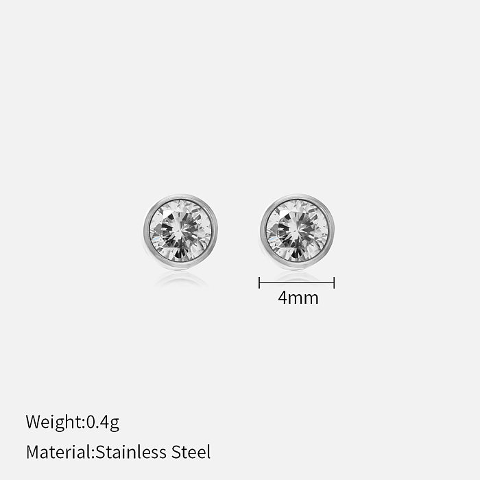 Simple Style Round Stainless Steel  Plating Rhinestones Ear Studs 1 Pair