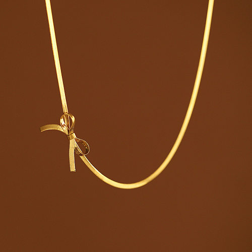 Spanish Overseas Niche Basic Snake Bones Chain Bowknot Fresh Sweet Necklace Stainless Steel 18K Gold Plating
