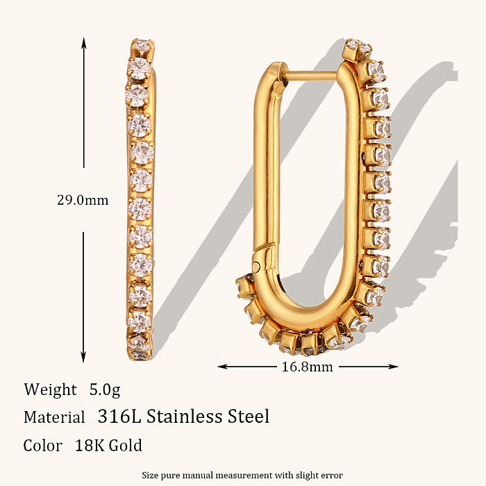1 Pair Lady Geometric Plating Inlay Stainless Steel  Zircon 18K Gold Plated Earrings Ear Studs