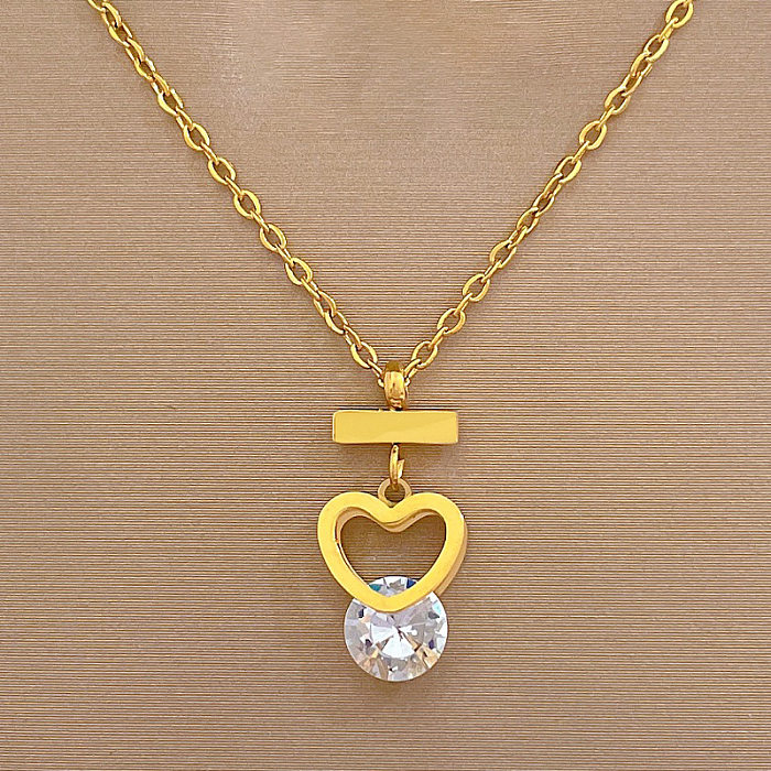 Lady Heart Shape Stainless Steel Plating Inlay Zircon Gold Plated Pendant Necklace
