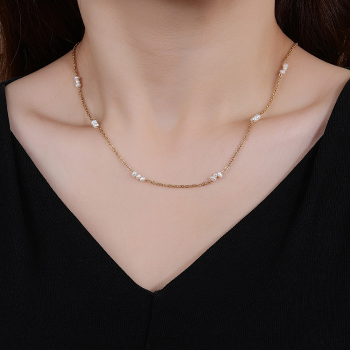 Elegant Solid Color Stainless Steel  Freshwater Pearl Stainless Steel Plating 18K Gold Plated Necklace