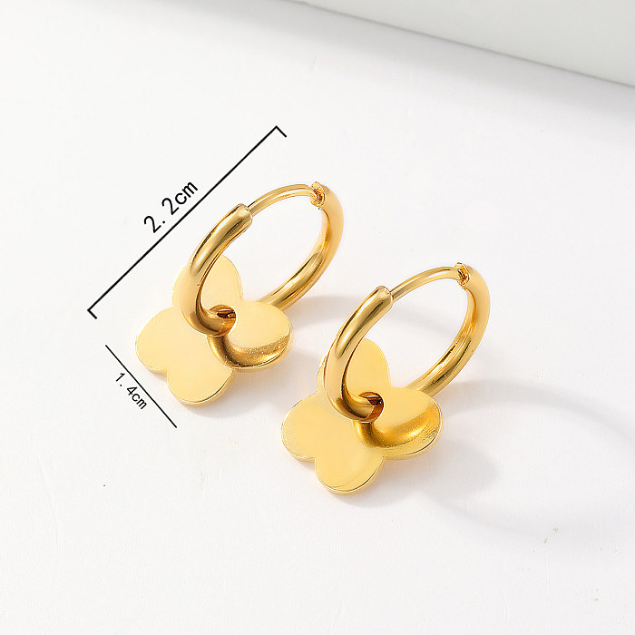 Boucles d'oreilles pendantes plaquées or 18 carats, style simple, en forme de cœur humain, papillon, en acier inoxydable