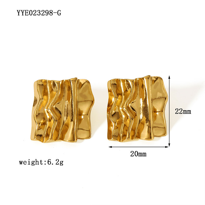 1 Pair Simple Style Solid Color Plating Pleated Stainless Steel  18K Gold Plated Ear Studs