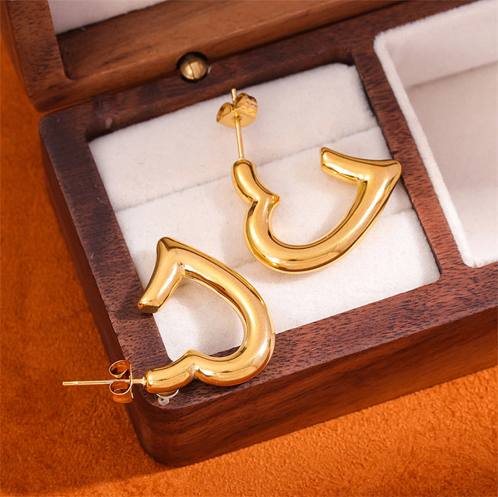 1 Pair Retro Simple Style Heart Shape Plating Stainless Steel  18K Gold Plated Ear Studs