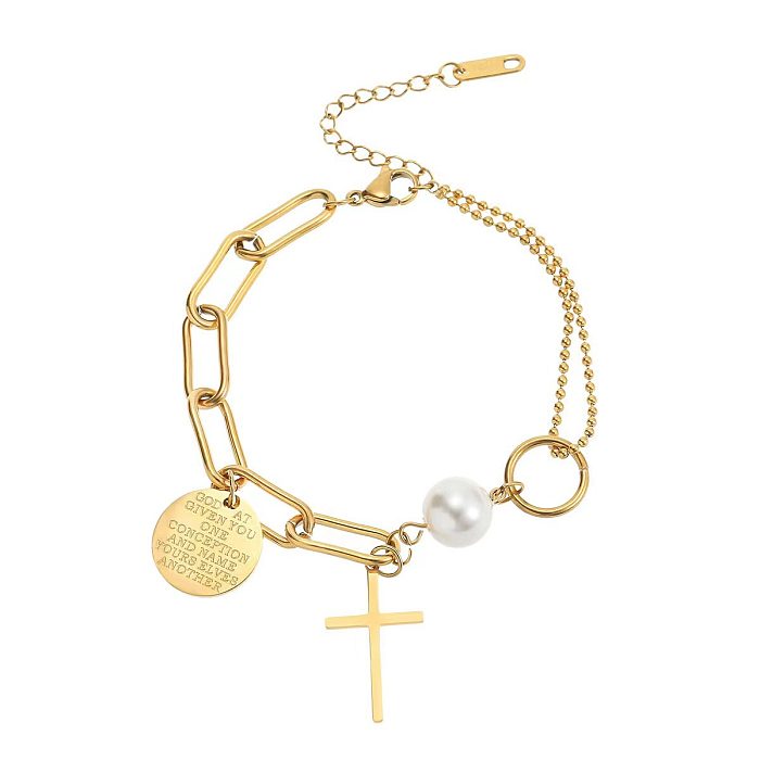 Bracelets de placage en acier inoxydable avec croix de streetwear pour femme élégante
