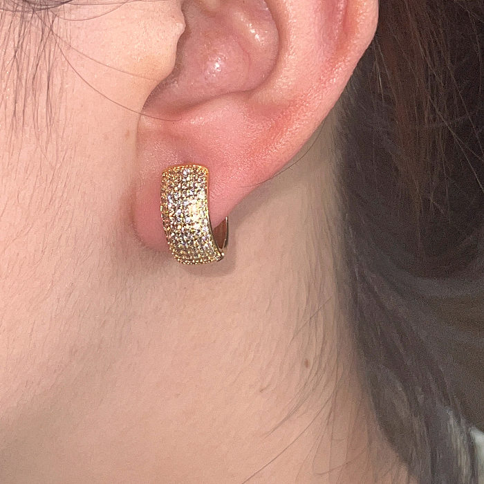 1 paire de boucles d'oreilles rétro en acier inoxydable avec incrustation de zircone