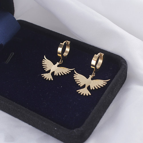 1 par Retro romántico estilo Simple mariposa águila chapado incrustaciones de acero inoxidable diamantes de imitación pendientes de gota chapados en oro