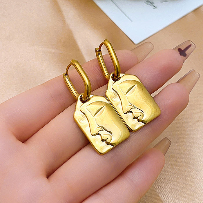 1 Pair IG Style Vintage Style Human Face Polishing Plating Stainless Steel Gold Plated Silver Plated Drop Earrings