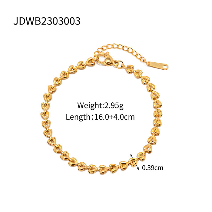 INS Style Heart Shape Stainless Steel 18K Gold Plated Bracelets