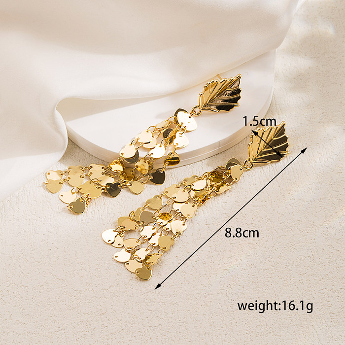 1 par de pendientes colgantes chapados en oro de 18 quilates con incrustaciones de cadena de color sólido irregulares elegantes y lujosos con incrustaciones de perlas artificiales de acero inoxidable