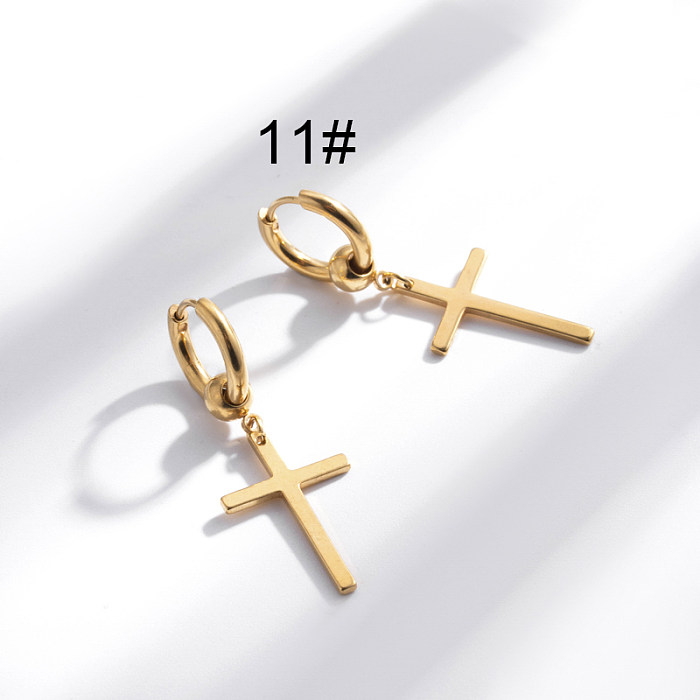 1 Paar Hip-Hop-Ohrringe mit geometrischem Kreuz und Federn, Edelstahl, Edelstahlbeschichtung, 18 Karat vergoldet