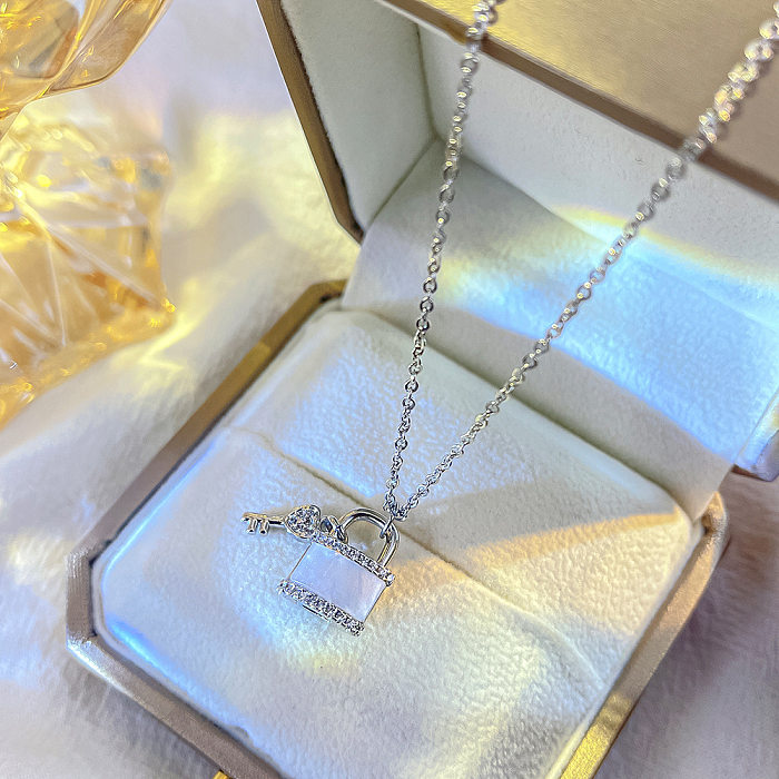 IG Style Casual Key Lock Stainless Steel Plating Inlay Zircon White Gold Plated Gold Plated Pendant Necklace