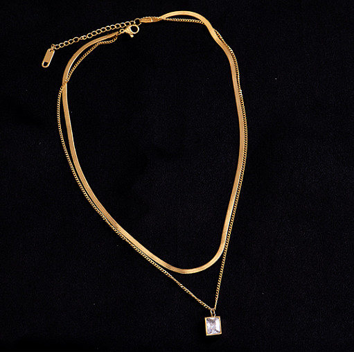 L67 francês retro colar para mulheres verão versátil dupla camada gêmeo senhora clavícula corrente design de moda aço inoxidável ouro