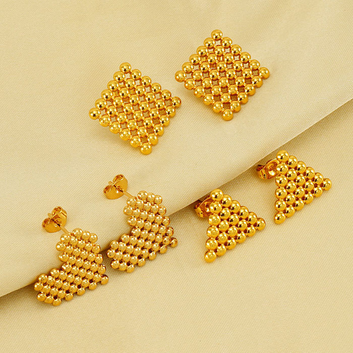 1 paire de clous d'oreilles élégants en acier inoxydable plaqué or, couleur unie
