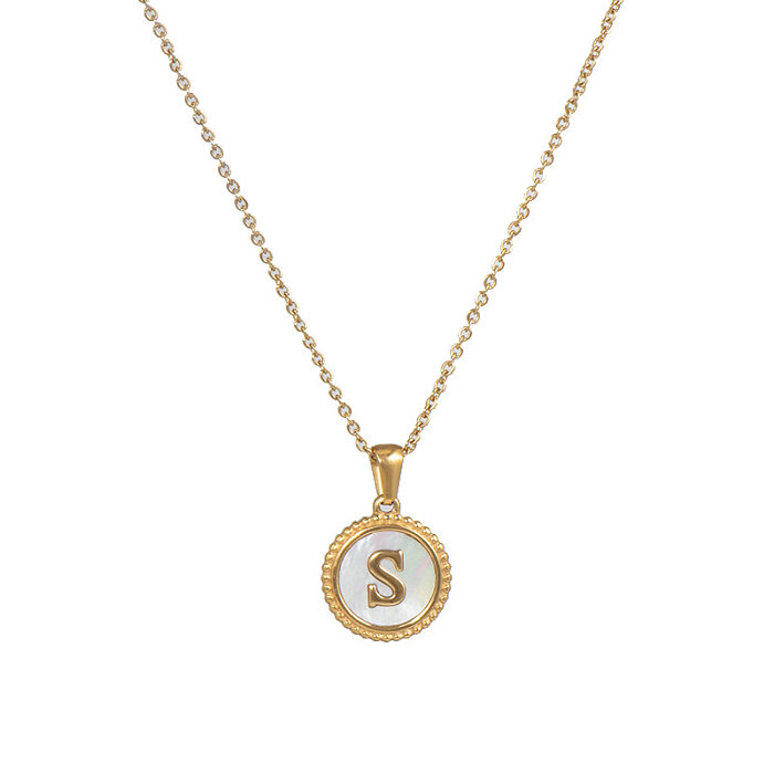 Simple Style Round Letter Stainless Steel Pendant Necklace Polishing Gold Plated Shell Stainless Steel  Necklaces