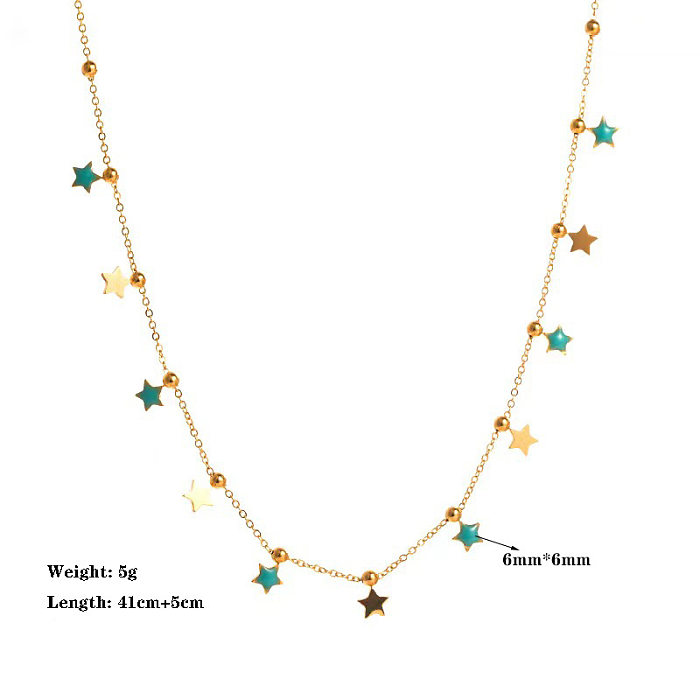 Elegant Pentagram Rectangle Stainless Steel Plating Pendant Necklace