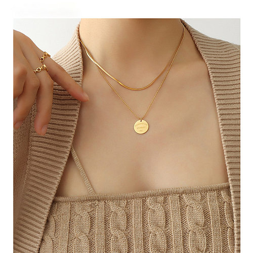 Simple Style Solid Color Stainless Steel 18K Gold Plated Pendant Necklace In Bulk