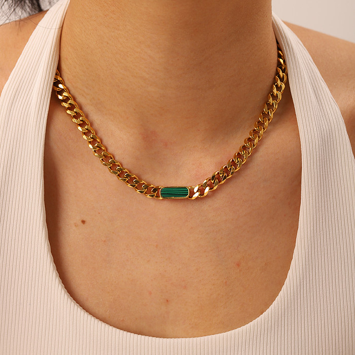 Cuban Malachite Shell 18K Plated Stainless Steel  Necklace