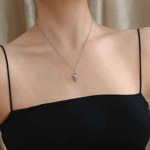 Collier pendentif en acier inoxydable conque à la mode, colliers en acier inoxydable avec perles plaquées