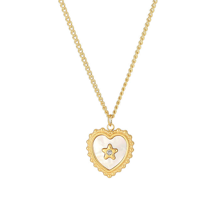 Simple Style Heart Shape Stainless Steel  White Gold Plated Gold Plated Shell Pendant Necklace In Bulk