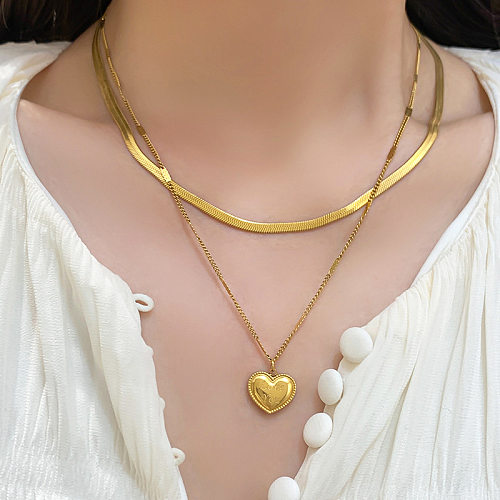 Elegant Basic Streetwear Heart Shape Stainless Steel Plating Layered Necklaces