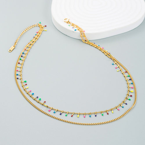 Creative Stainless Steel Double Layered Contrast Color Necklace Wholesale