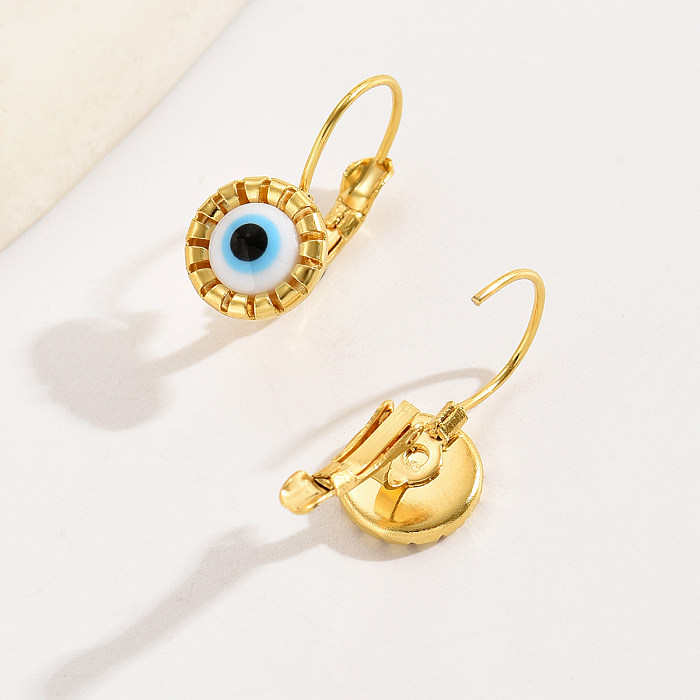 1 Paar lässige Ohrringe im Ethno-Stil mit Augenplattierung und Inlay aus Edelstahlharz und 18 Karat vergoldet