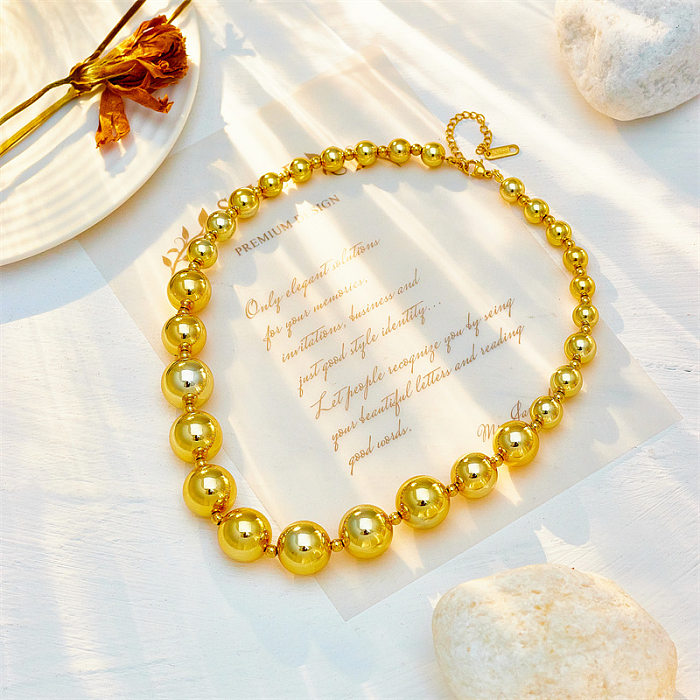 Casual Exaggerated Round CCB Stainless Steel Beaded Plating 18K Gold Plated Necklace