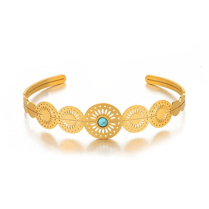 Fashion Geometric Stainless Steel Gold Plated Turquoise Bangle