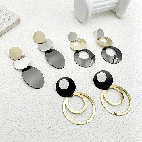 1 paire de boucles d'oreilles pendantes en acier inoxydable plaqué or, Style Simple et élégant, plaqué ovale