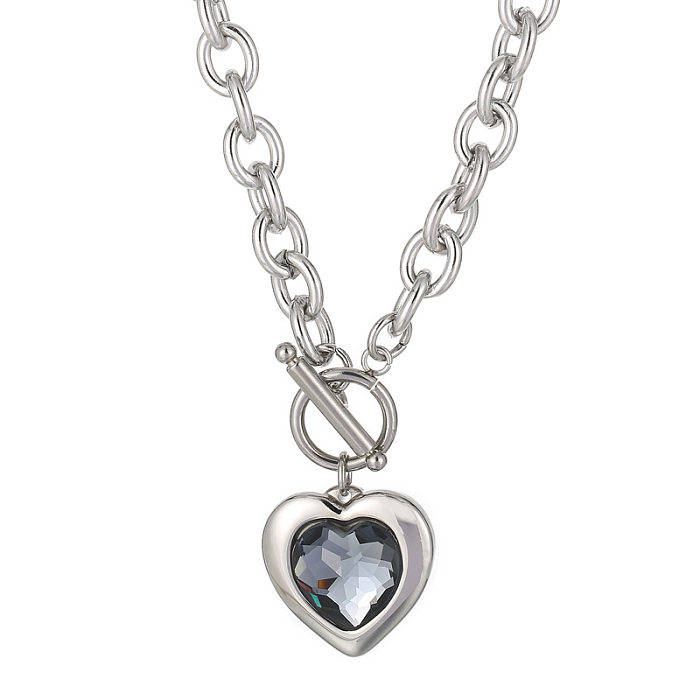 Fashion Heart Shape Stainless Steel Plating Inlay Glass Pendant Necklace 1 Piece