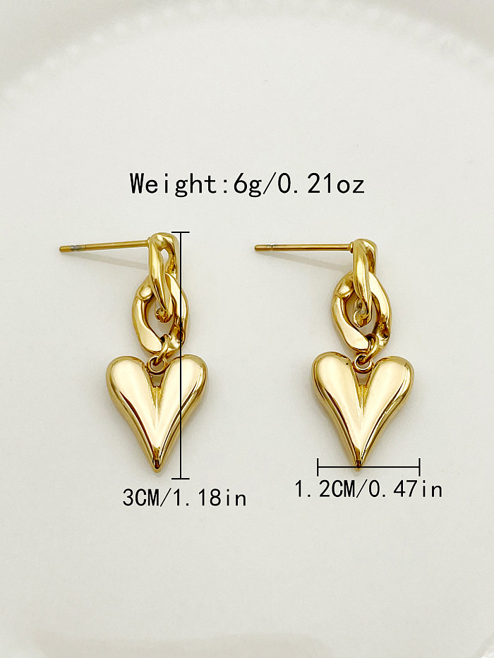 1 paire de boucles d'oreilles pendantes en acier inoxydable plaqué or, Style IG, en forme de cœur