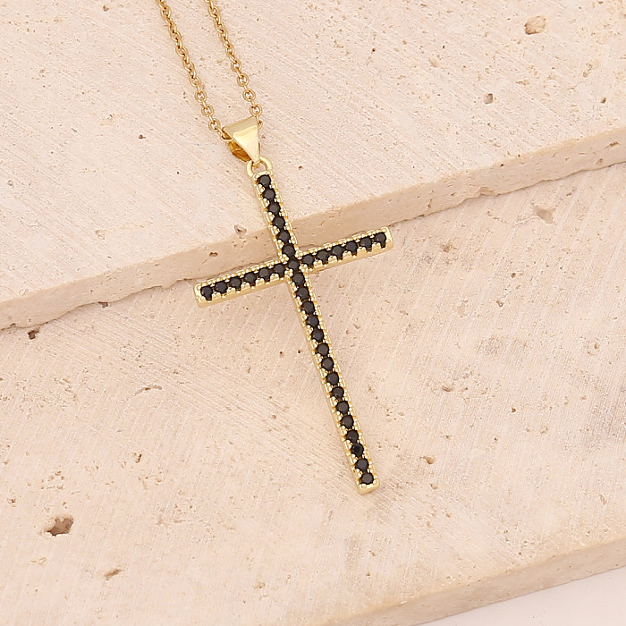 Collier pendentif croix en acier inoxydable et cuivre, incrustation de Zircon, colliers en acier inoxydable
