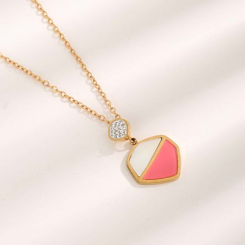 Lady Simple Style Geometric Stainless Steel Plating Inlay Zircon Gold Plated Pendant Necklace